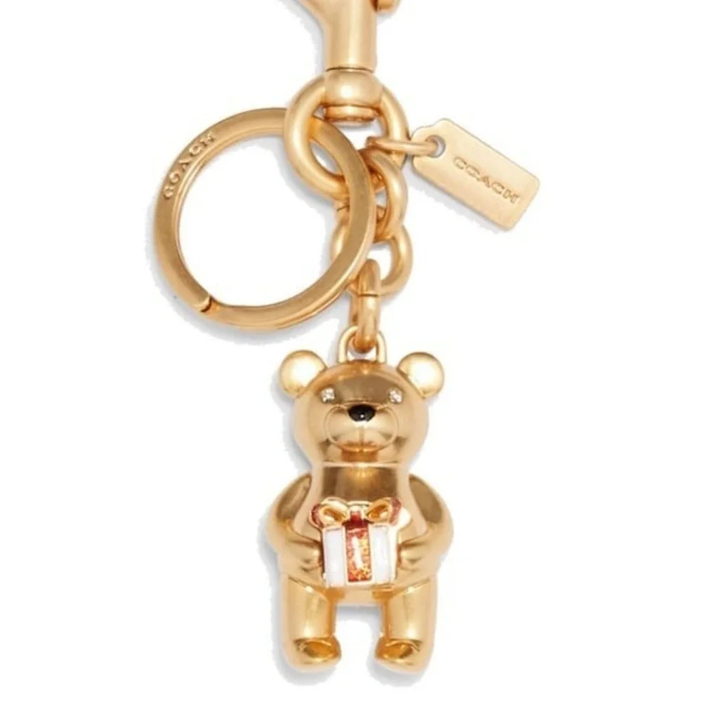 COACH METAL GIFTING TEDDY BEAR 3D KEYCHAIN CHARM NWT